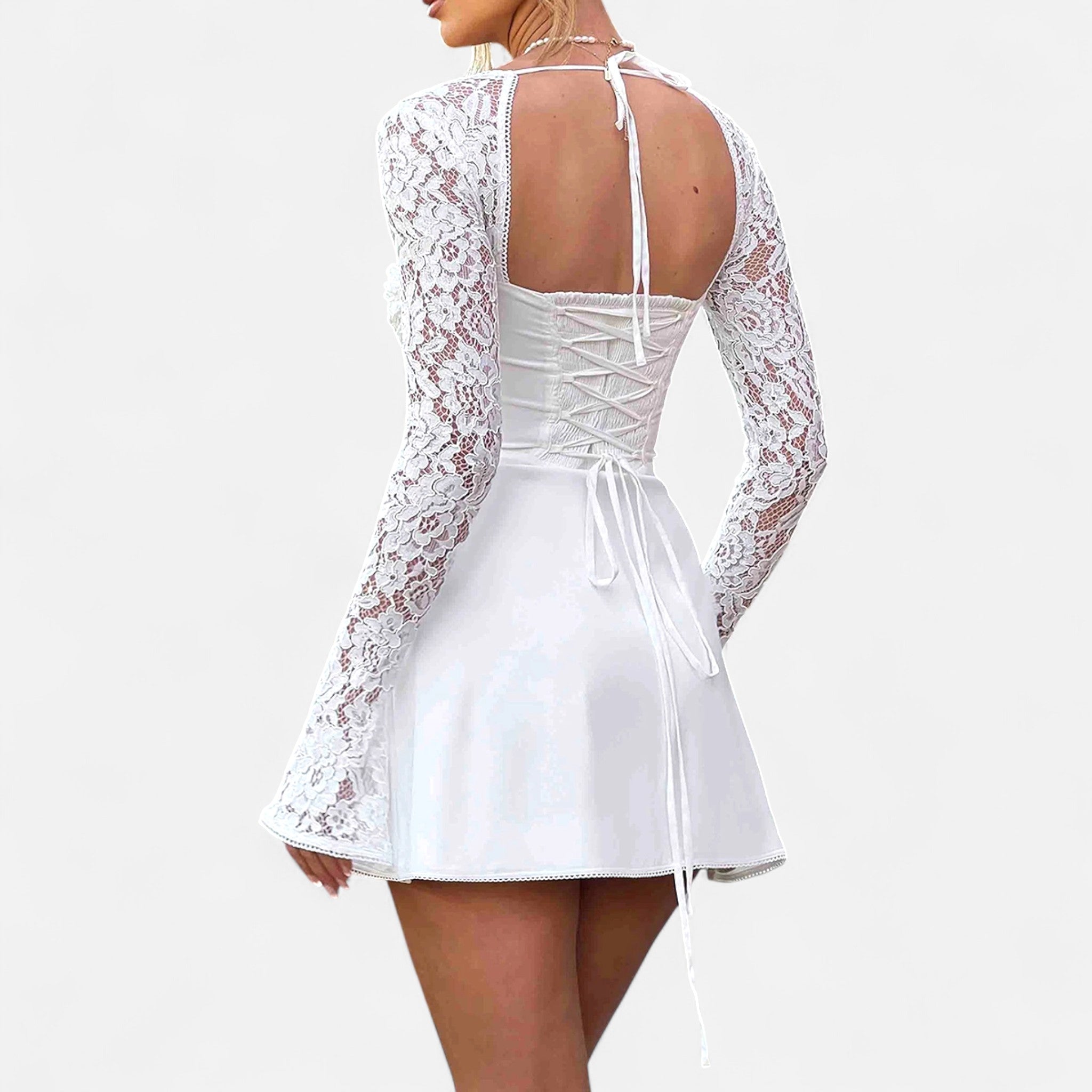 Eloura | Women’s Lace Patchwork Mini Dress – Allure in Motion, Elegance in Detail