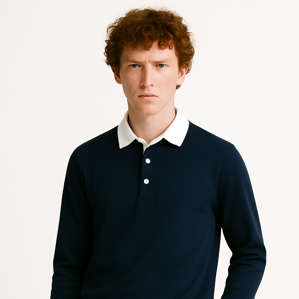 Eloura | Men’s Classic Contrast-Collar Long Sleeves Polo Shirt — Smart, Warm & Timeless