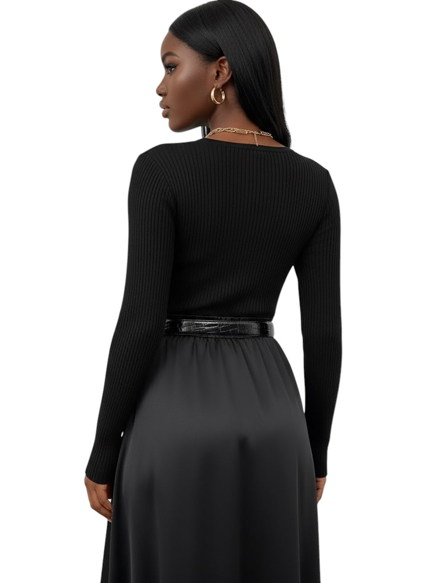 Eloura | Women's Ribbed Button-Up Long Sleeve Top — Sleek, Sculpted & Effortlessly Chic