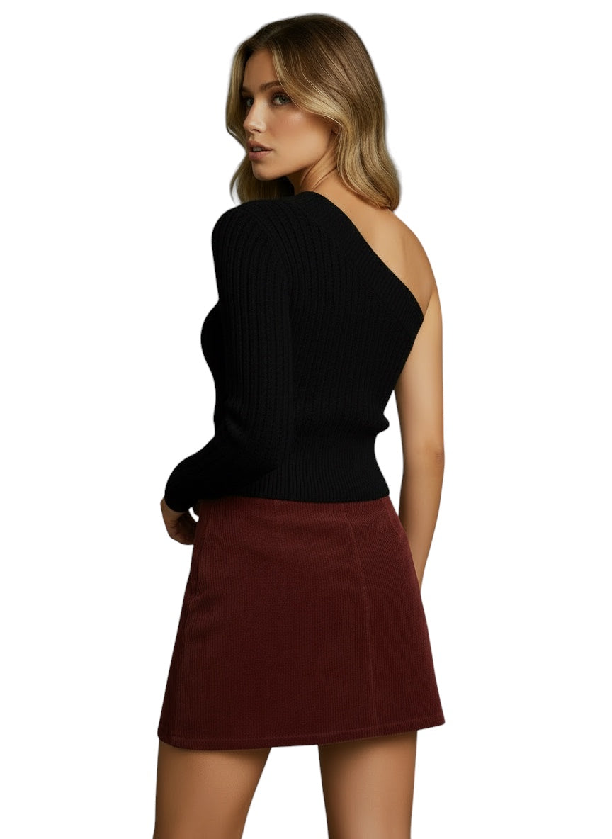Eloura | Women's One-Shoulder Long Sleeve Ribbed Knit Top