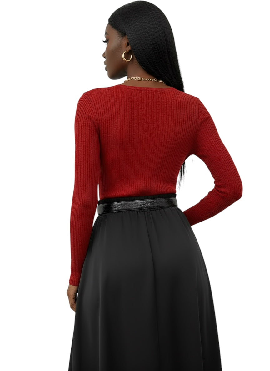 Eloura | Women's Ribbed Button-Up Long Sleeve Top — Sleek, Sculpted & Effortlessly Chic