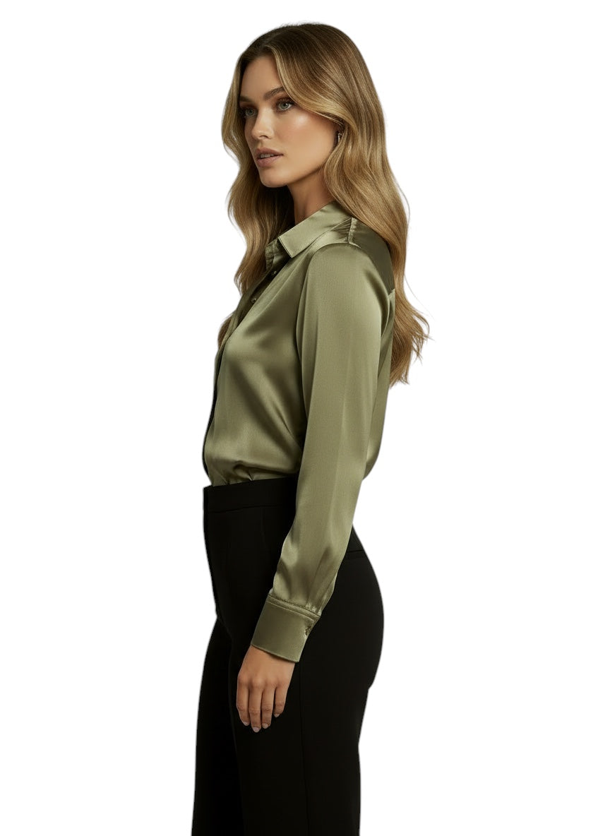 Eloura | Women's Luxe Satin Button-Up Blouse — Effortless Shine, Timeless Sophistication