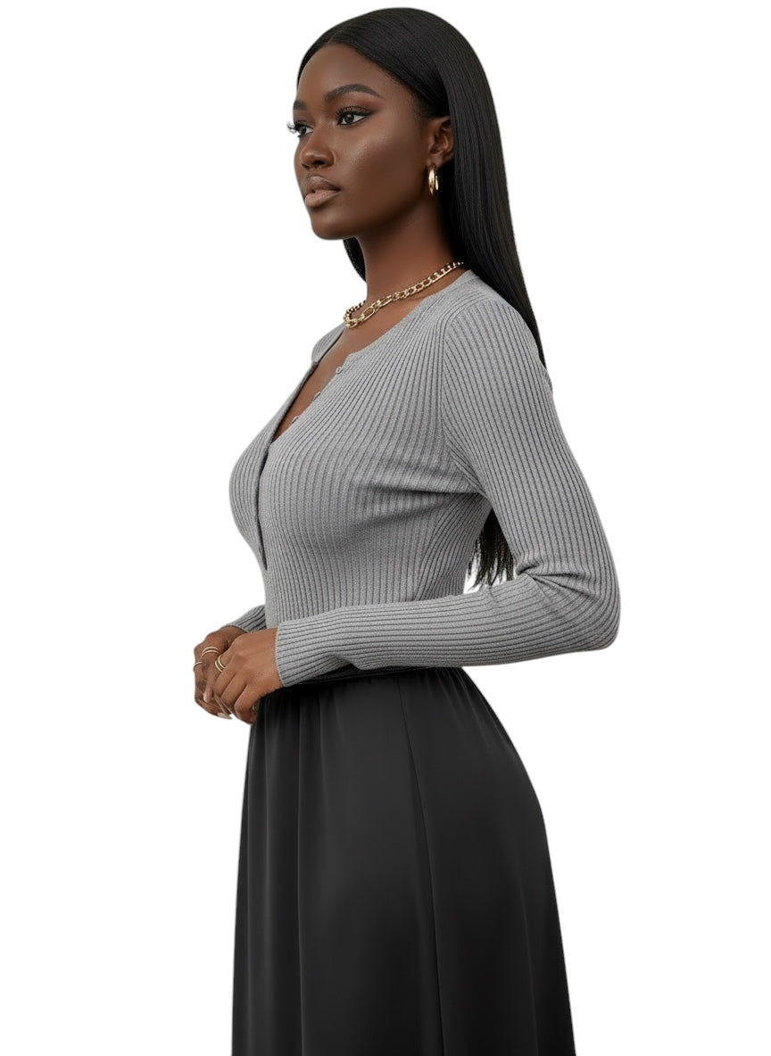 Eloura | Women's Ribbed Button-Up Long Sleeve Top — Sleek, Sculpted & Effortlessly Chic