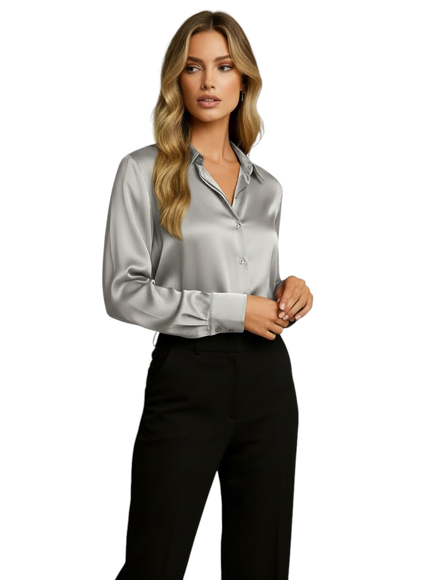 Eloura | Women's Luxe Satin Button-Up Blouse — Effortless Shine, Timeless Sophistication