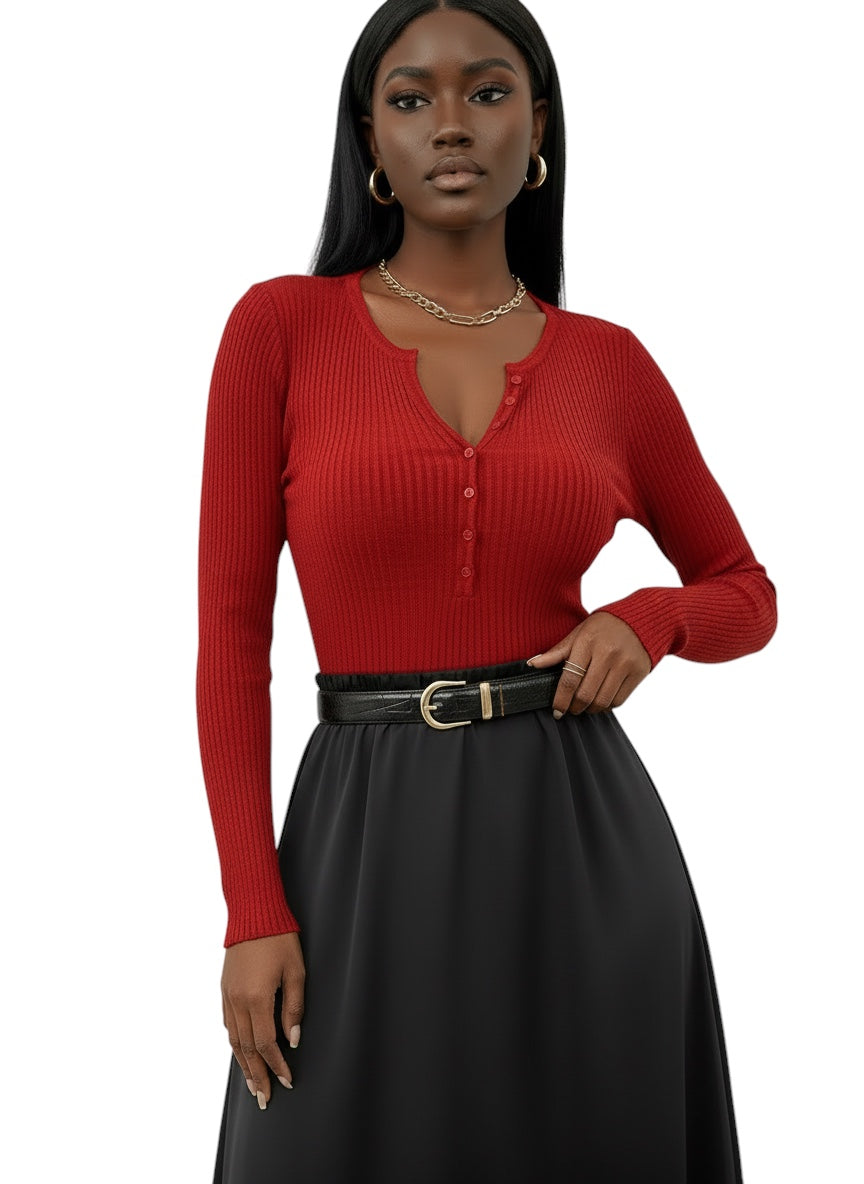 Eloura | Women's Ribbed Button-Up Long Sleeve Top — Sleek, Sculpted & Effortlessly Chic