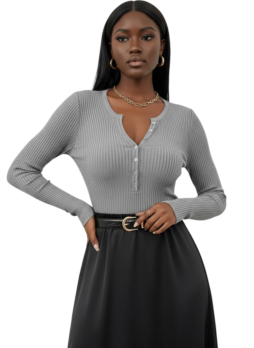 Eloura | Women's Ribbed Button-Up Long Sleeve Top — Sleek, Sculpted & Effortlessly Chic