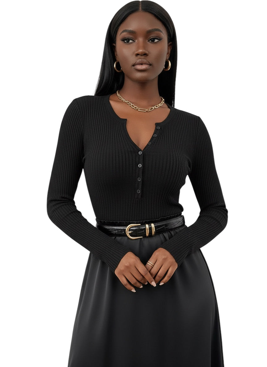 Eloura | Women's Ribbed Button-Up Long Sleeve Top — Sleek, Sculpted & Effortlessly Chic
