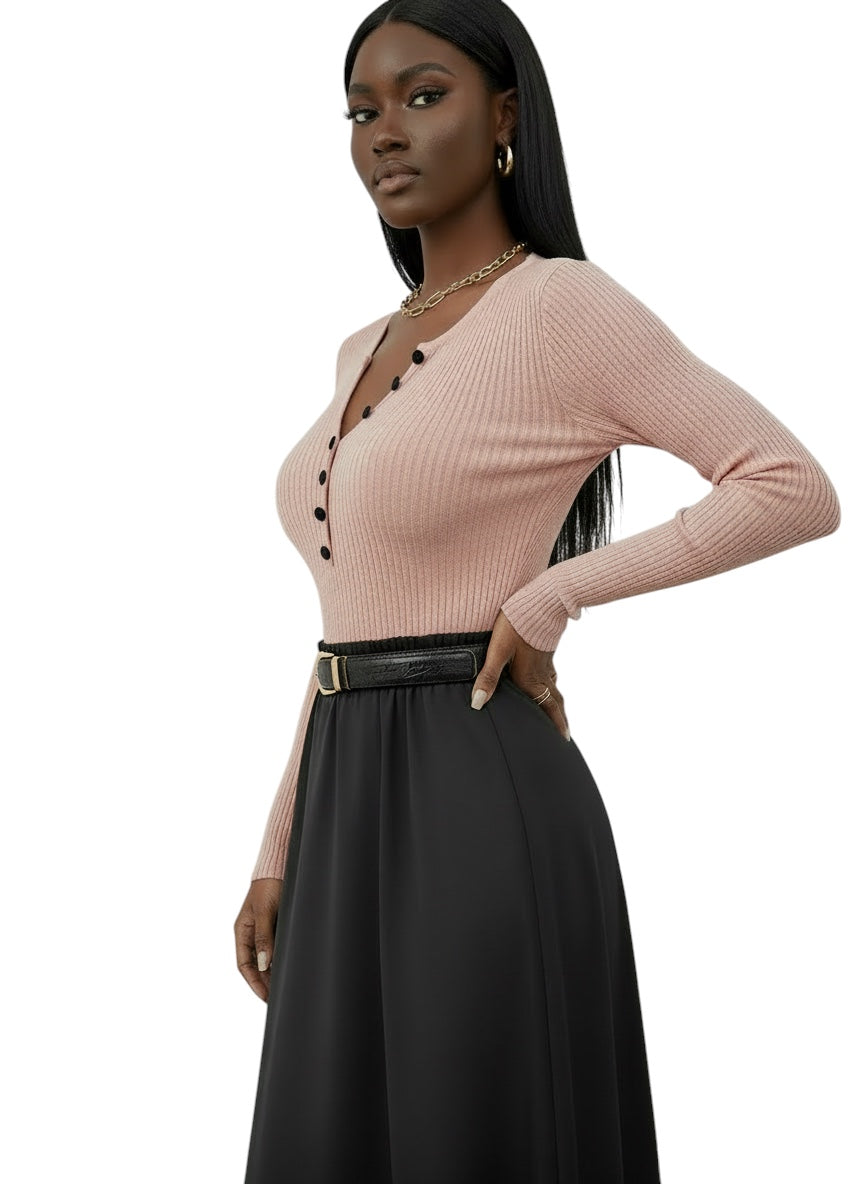 Eloura | Women's Ribbed Button-Up Long Sleeve Top — Sleek, Sculpted & Effortlessly Chic