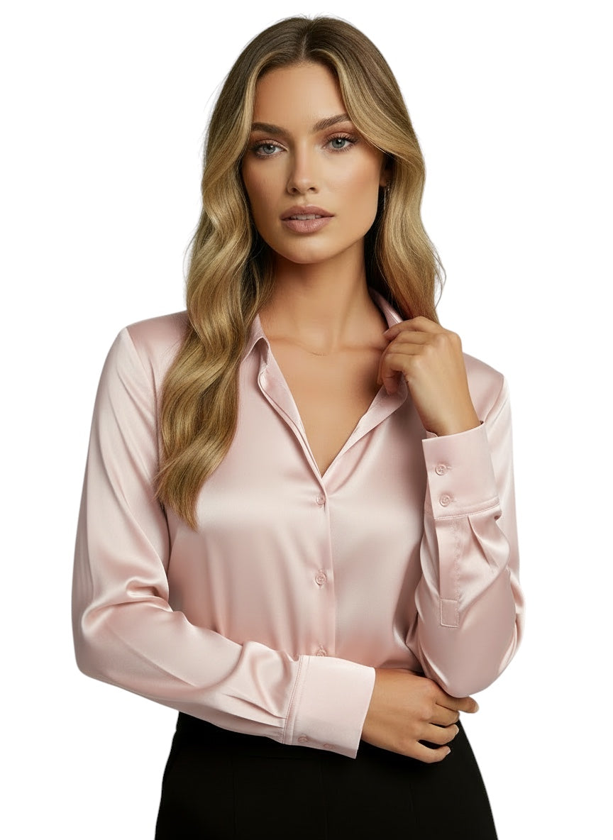 Eloura | Women's Luxe Satin Button-Up Blouse — Effortless Shine, Timeless Sophistication
