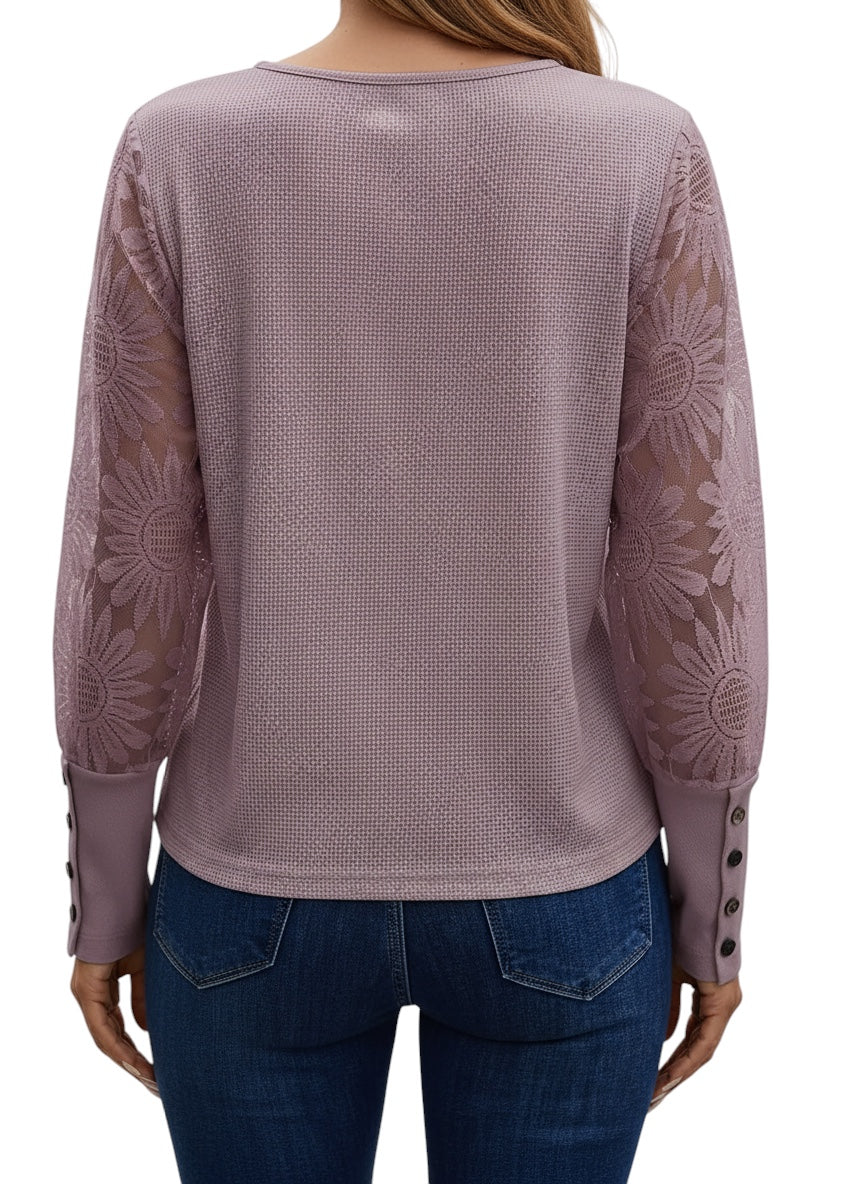 Eloura | Women's Floral Lace Sleeve Office Blouse — Elegant, Refined & Confident