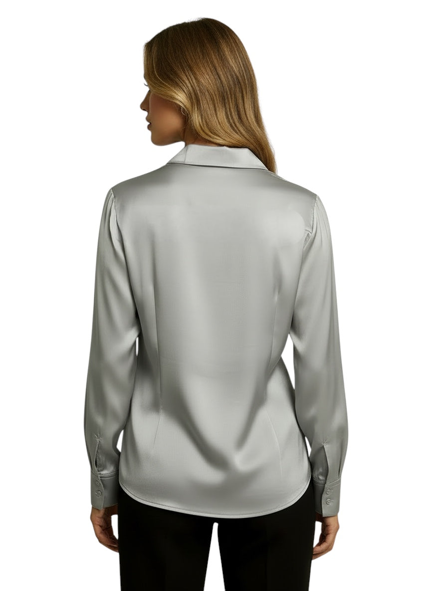 Eloura | Women's Luxe Satin Button-Up Blouse — Effortless Shine, Timeless Sophistication