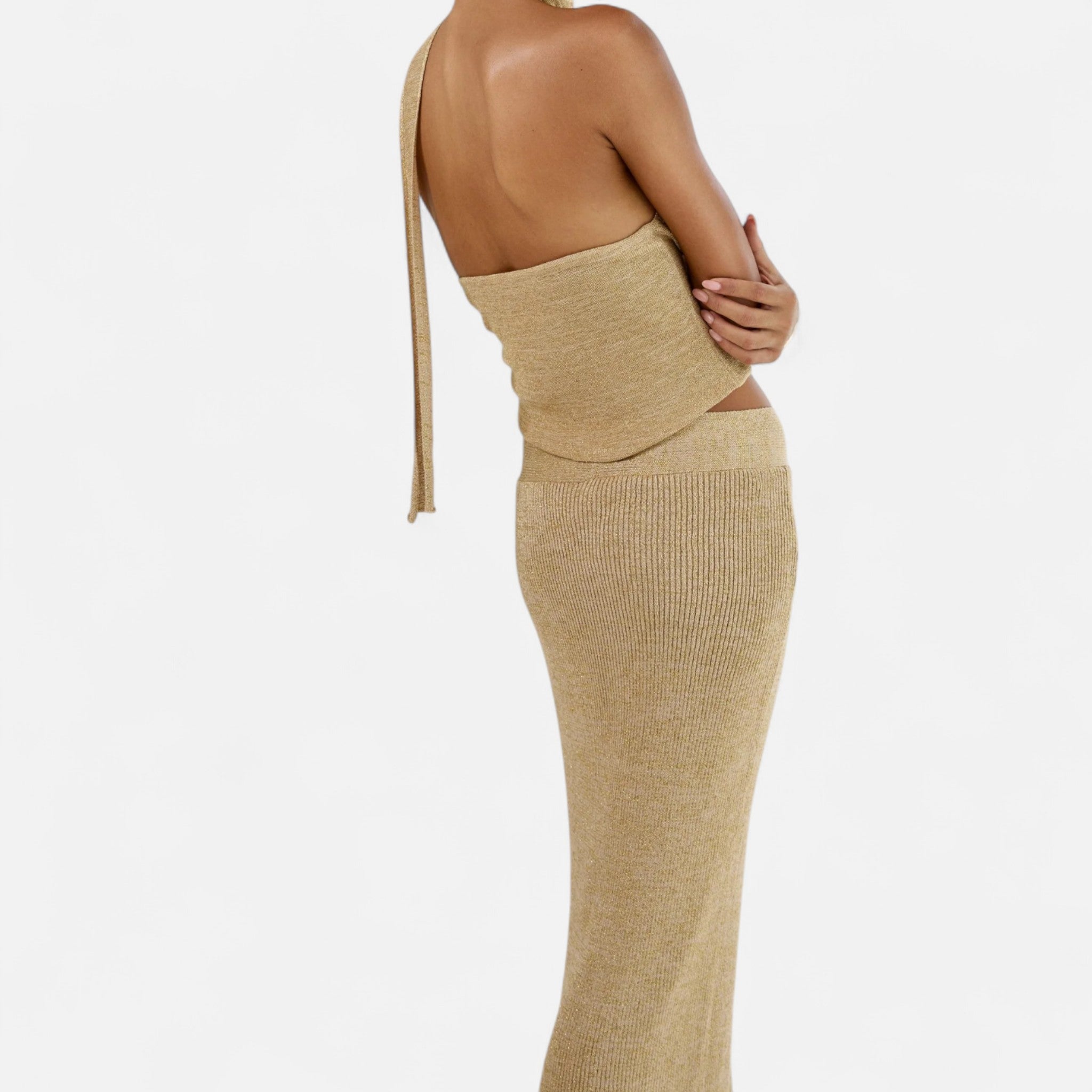 Eloura | Gold Knit Two-Piece Set – Sculpted Flow, Elevated Simplicity