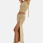 Eloura | Gold Knit Two-Piece Set – Sculpted Flow, Elevated Simplicity
