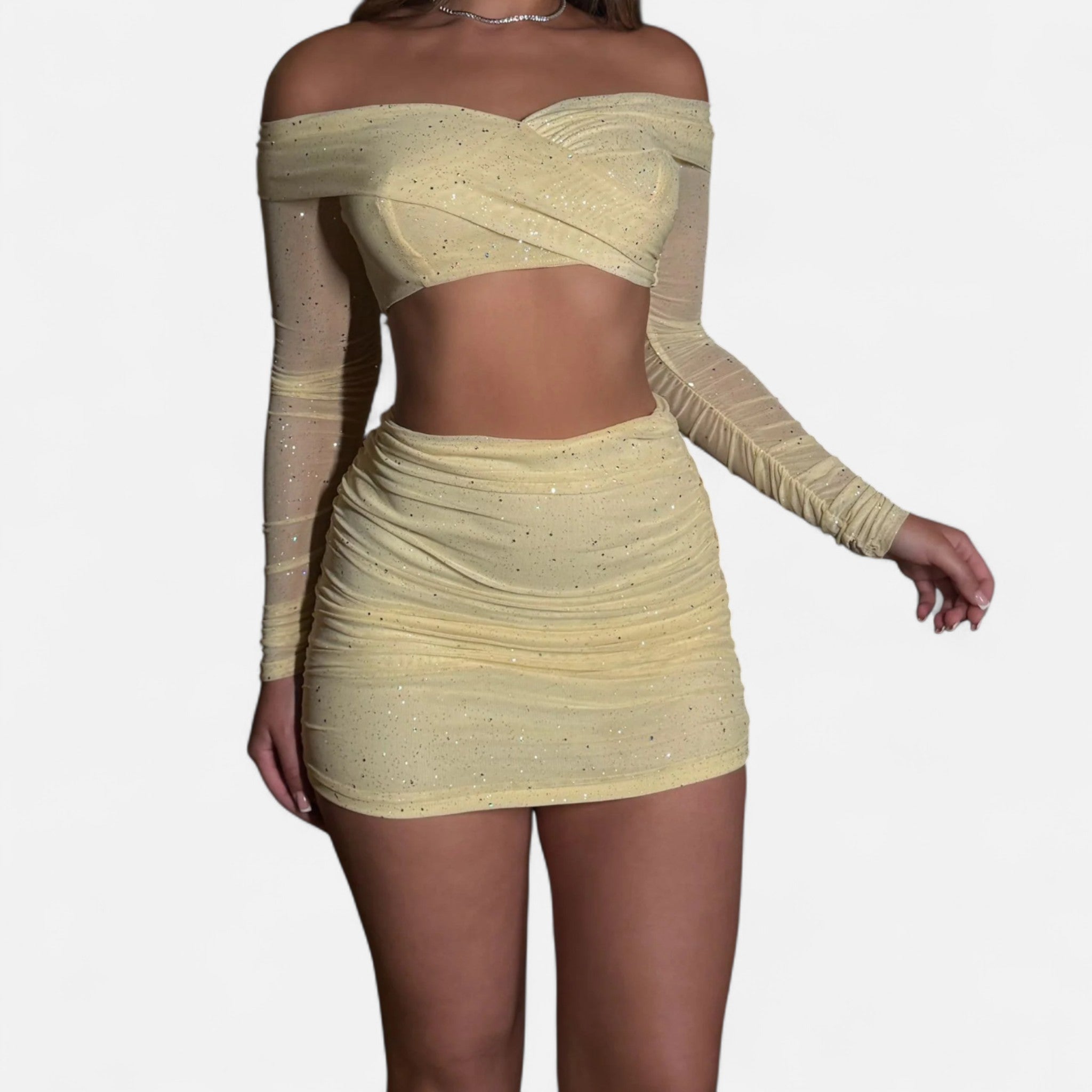 Eloura | Women’s Two-Piece Set – Sculpted Allure, Refined Sparkle