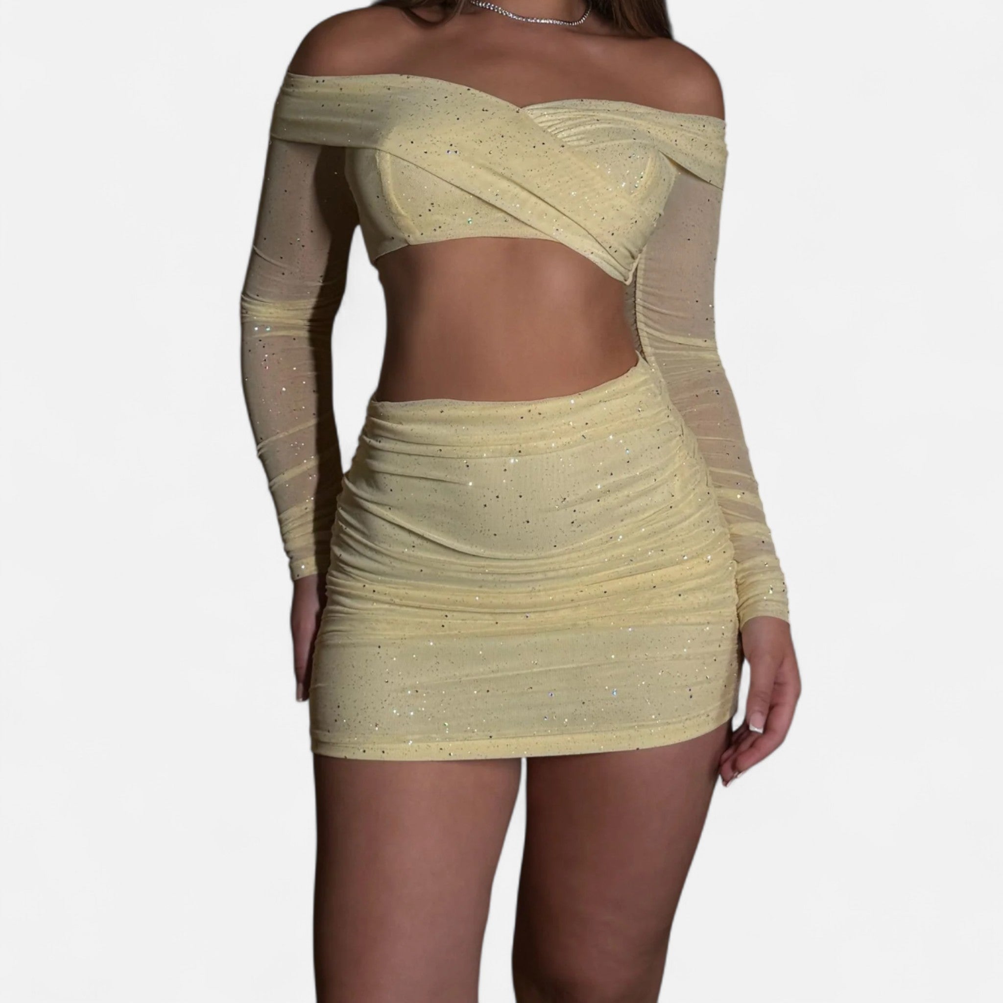 Eloura | Women’s Two-Piece Set – Sculpted Allure, Refined Sparkle