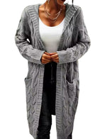Eloura | Women’s Long Cable-Knit Hooded Cardigan – Cozy, Elegant & Layer-Perfect