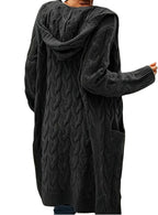 Eloura | Women’s Long Cable-Knit Hooded Cardigan – Cozy, Elegant & Layer-Perfect