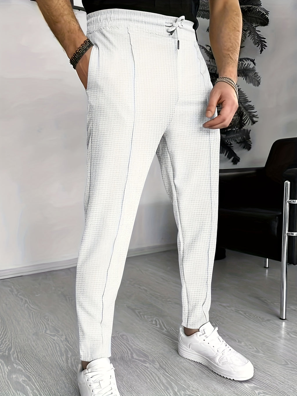 Eloura | Men’s Textured Slim-Fit Drawstring Trousers — Minimal, Refined & Effortlessly Modern