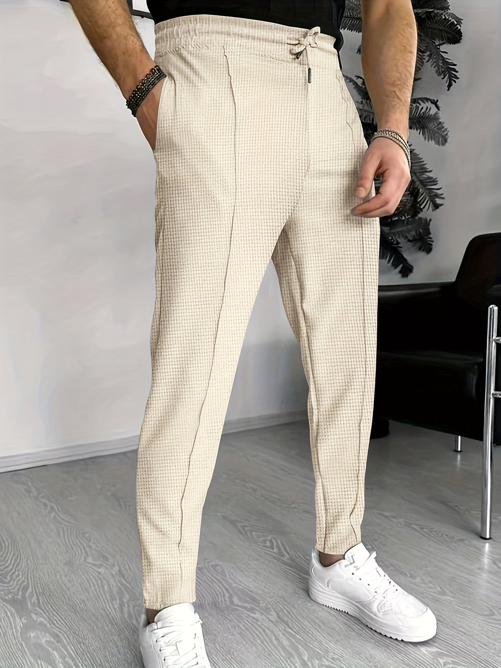 Eloura | Men’s Textured Slim-Fit Drawstring Trousers — Minimal, Refined & Effortlessly Modern