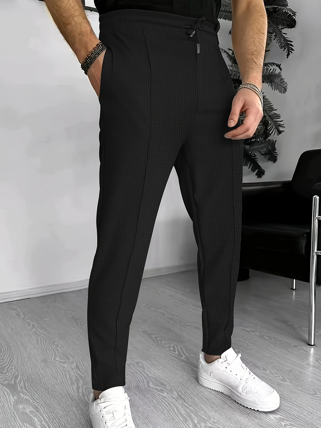Eloura | Men’s Textured Slim-Fit Drawstring Trousers — Minimal, Refined & Effortlessly Modern