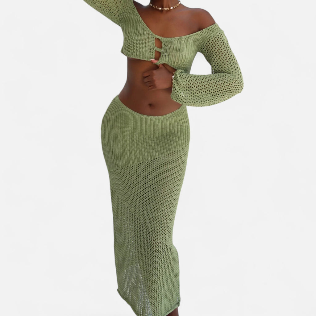 Eloura | Green Crochet Two-Piece – Earthy Texture, Effortless Confidence