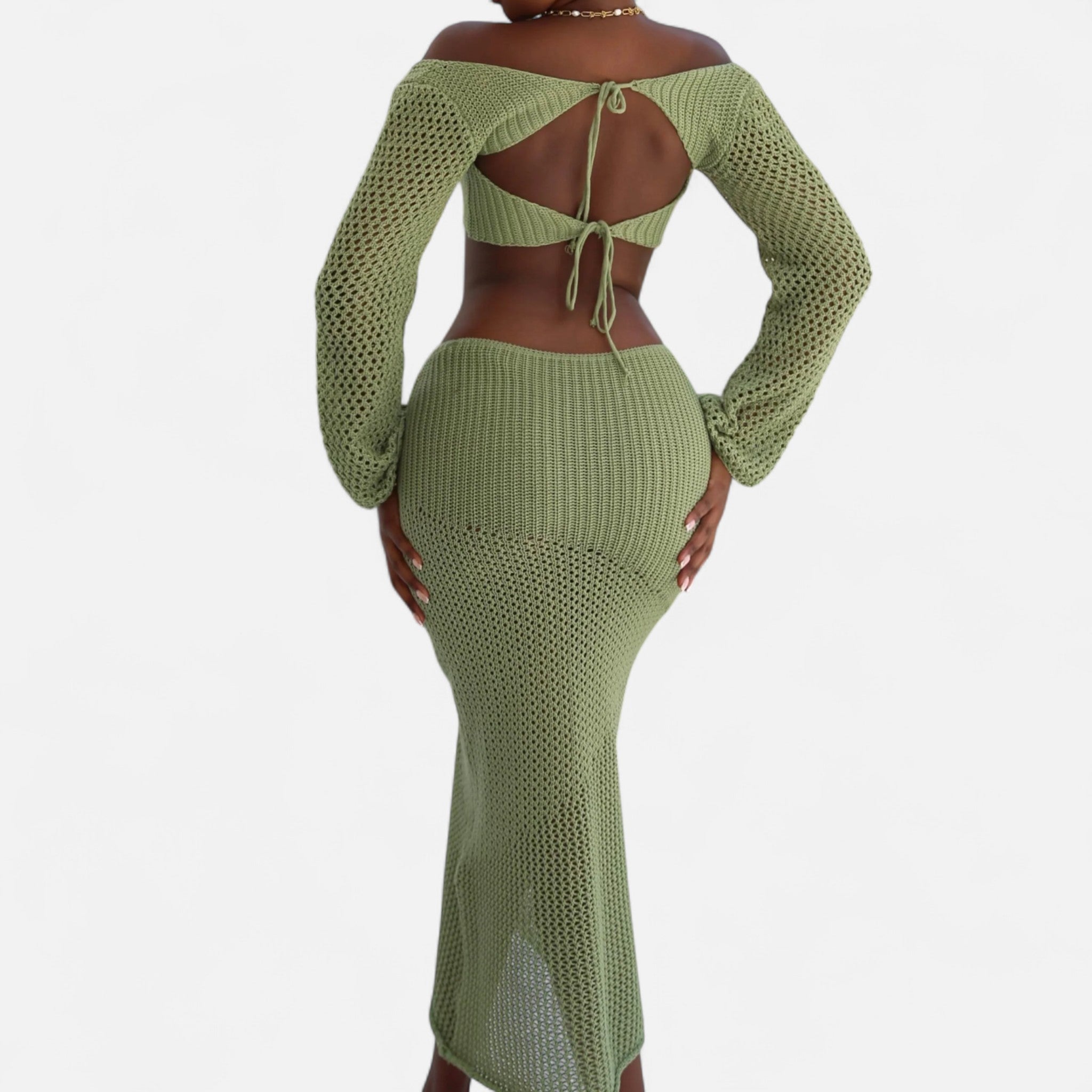 Eloura | Green Crochet Two-Piece – Earthy Texture, Effortless Confidence