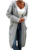 Eloura | Women’s Long Cable-Knit Hooded Cardigan – Cozy, Elegant & Layer-Perfect