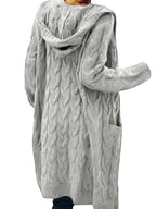 Eloura | Women’s Long Cable-Knit Hooded Cardigan – Cozy, Elegant & Layer-Perfect