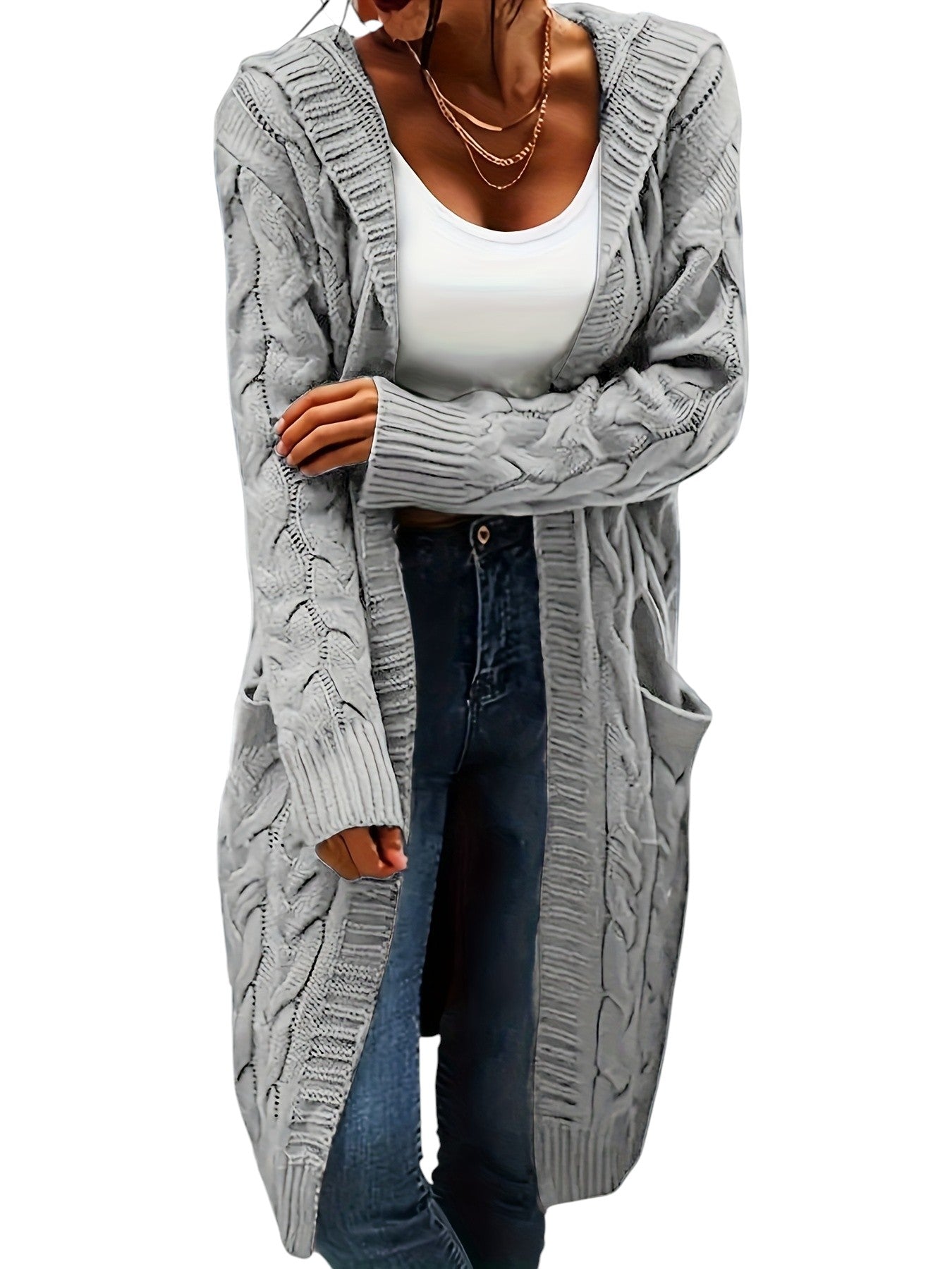 Eloura | Women’s Long Cable-Knit Hooded Cardigan – Cozy, Elegant & Layer-Perfect