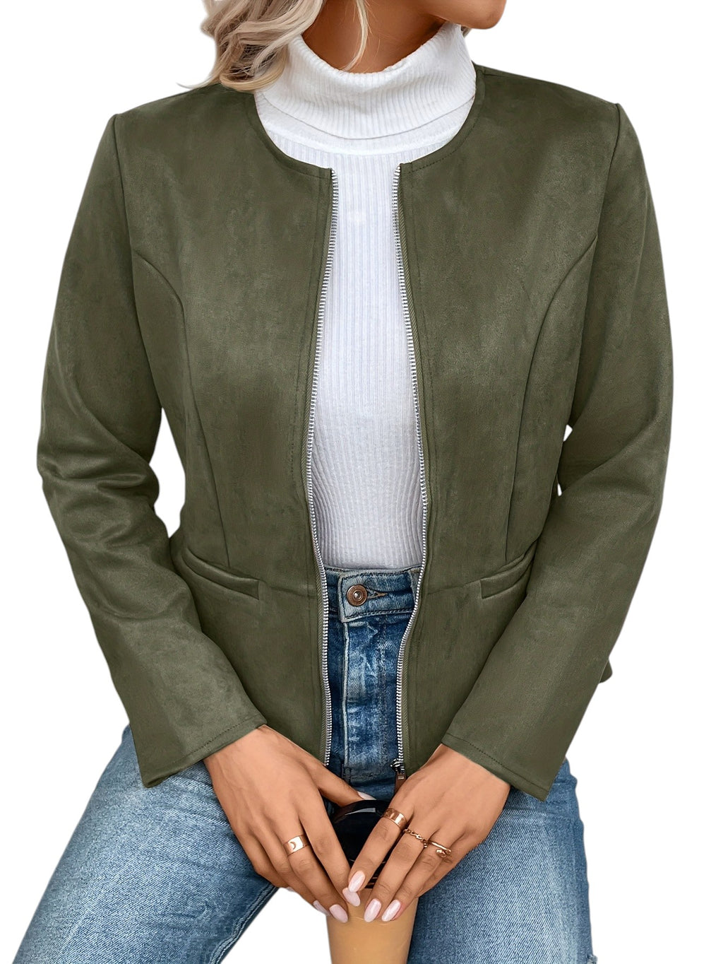 Eloura | Women’s Suede Zip-Up Cardigan Jacket – Elegant, Lightweight & Effortlessly Chic