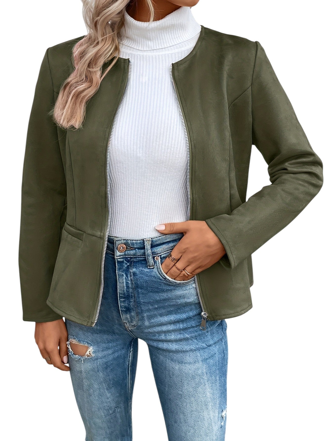 Eloura | Women’s Suede Zip-Up Cardigan Jacket – Elegant, Lightweight & Effortlessly Chic