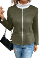 Eloura | Women’s Suede Zip-Up Cardigan Jacket – Elegant, Lightweight & Effortlessly Chic