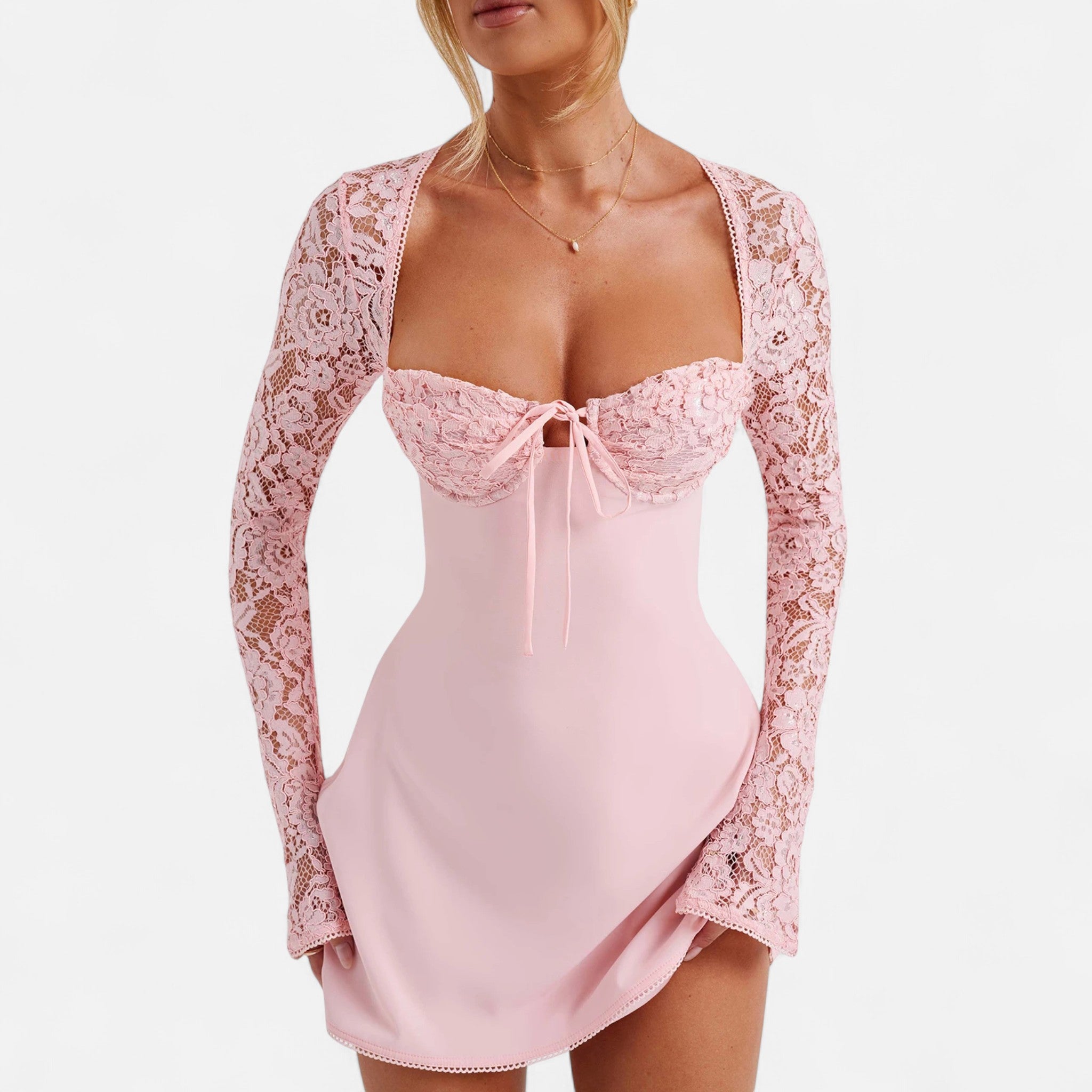 Eloura | Women’s Lace Patchwork Mini Dress – Allure in Motion, Elegance in Detail